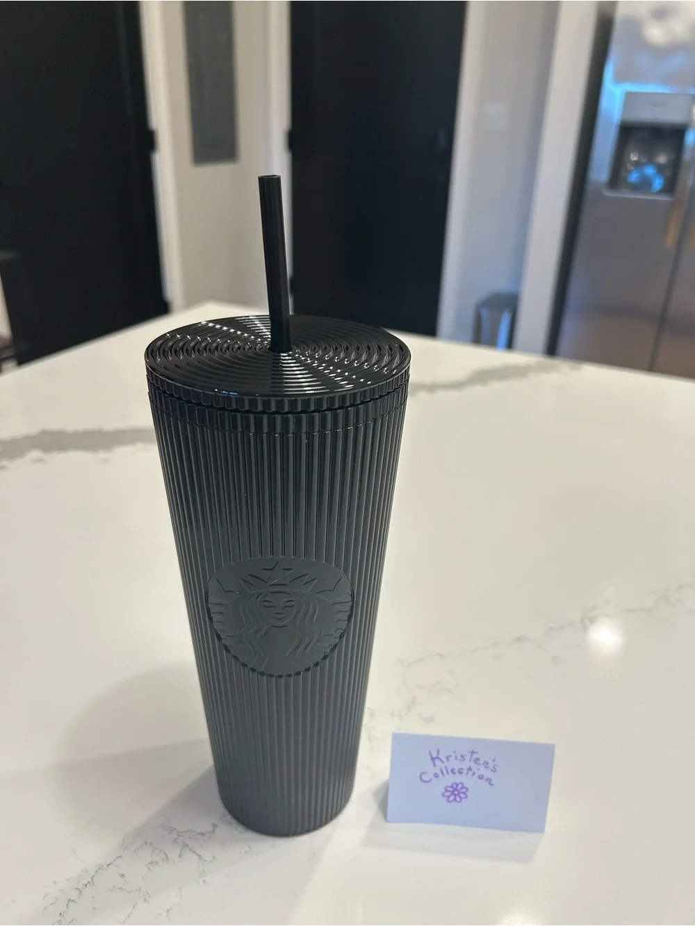 Starbucks Black Ribbed Cold Cup with Straw